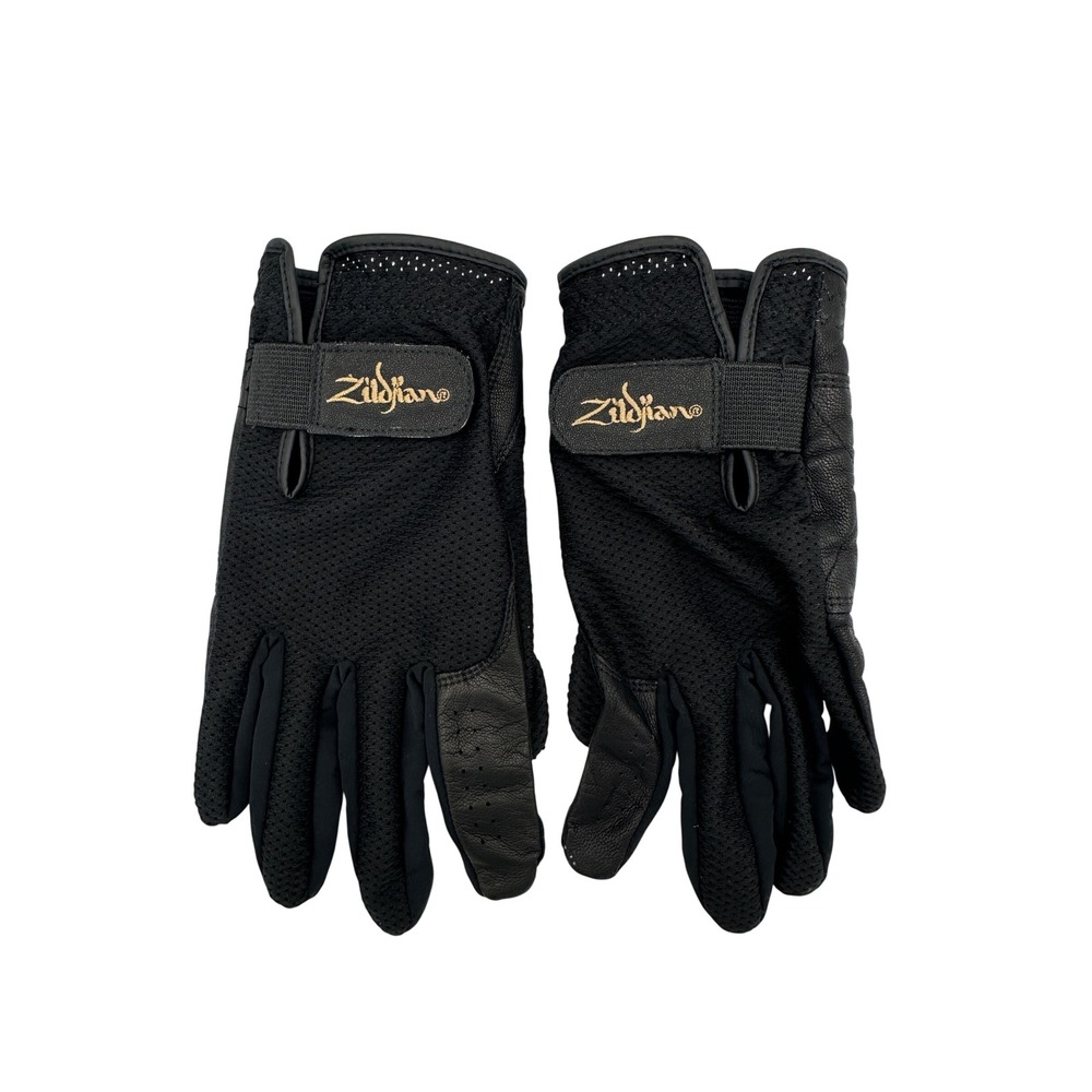 Zildjian Drumming Gloves Mens Large Black Excellent Leather Vented Mesh Grip